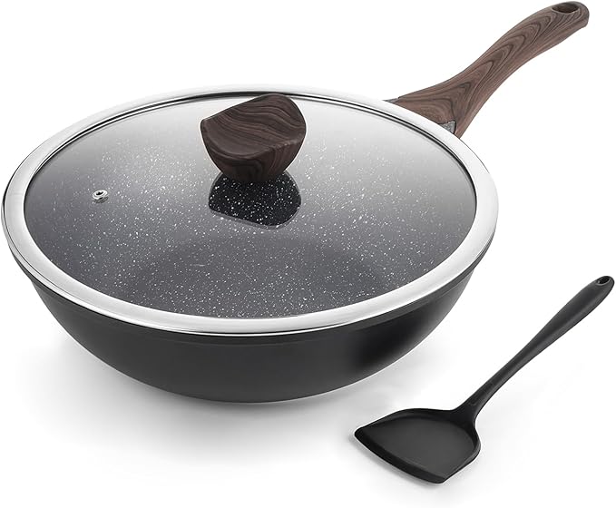 Kordisen Non Stick Induction Wok Pan, 30cm Deep Stir-Fry Pans with Lid, Stay Cool Handle, Compatible with All Stovetops, PFOA Free