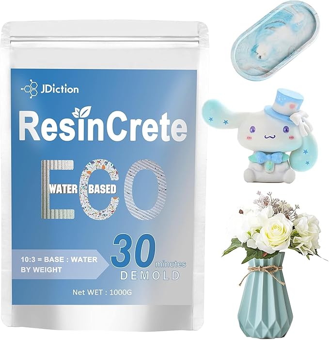 JDiction ResinCrete, 1000g Water Based Casting Resin for Beginners, 20-30 Min Fast Curing Terrazzo Resin, Self Leveling, Easy Mix Casting & Coating