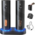 CIRCLE JOY Rechargeable Electric Salt and Pepper Grinder Set Automatic Pepper Mill Grinders with Charging Base, Adjustable Coarseness, 110ml Capacity and White LED Light, Black