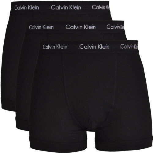 (M) Calvin Klein 3 Pack Cotton Stretch - Normal Rise Trunks ( Black / Black Waistband )