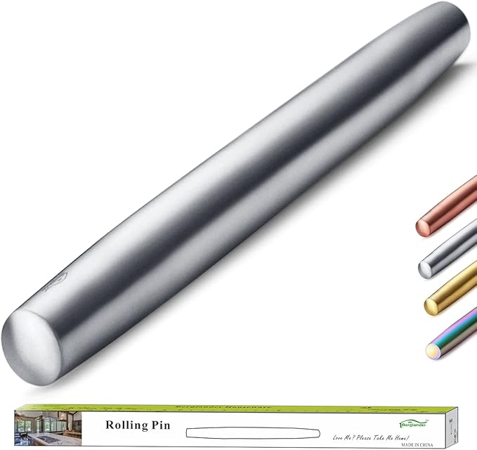 Berglander Stainless Steel Rolling Pin Matte Finish for Baking Pizza Dough, Pie, Cookie, Essential Kitchen Utensil Gift Ideas Gor Bakers.