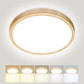Peasur Bathroom Light, 3000K/3500K/4000K/5000K/6500K 5 Color Temperature LED Ceiling Light, 15W 1500LM, IP54 Waterproof, Round, Small, Modern, Flush Ceiling Light for Bathroom, Kitchen, Bedroom, Wood