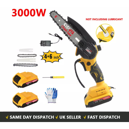 4/6'' Electric Cordless Mini Chainsaw Saw Wood Cutter + 2 Batteries