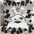 Black Valentines Decorations - Black and Silver Valentines Balloons with Love Heart Foil Balloons, Romantic Rose Petals for Romantic Valentines Day Anniversary Proposal Date Night Decorations