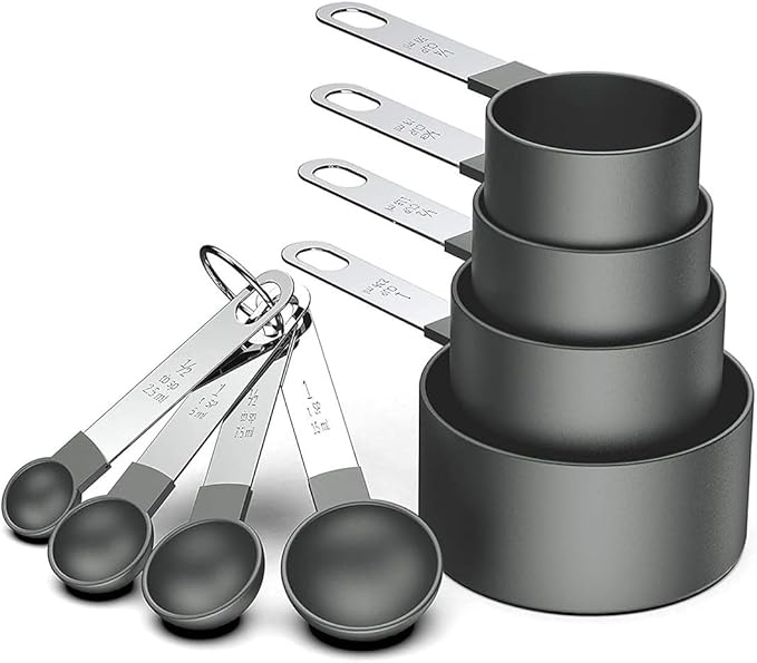 Measuring Cups and Spoons Set, for Measuring Dry and Liquid Ingredients Small Teaspoon with Plastic Head 8 Pcs（Black