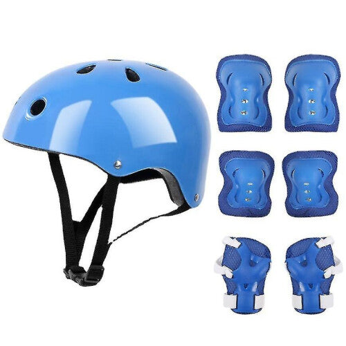 (blue) 7 Pcs Kids Protective Gear Set Roller Skate Helmet Elbow Wrist Knee Pad For Skateboard Cycling Skating Scooter