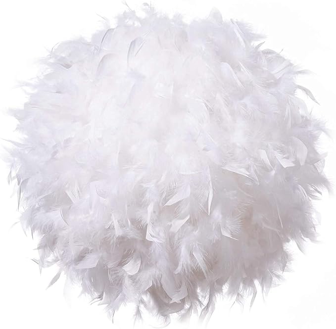 Waneway 40cm White Feather Ceiling Pendant Light Shade, Non-Electrical Lampshade for Floor Lamp and Table Lamp with Shade Reducing Ring for Living Room, Dining Room and Bedroom, ID 30cm, OD 40cm