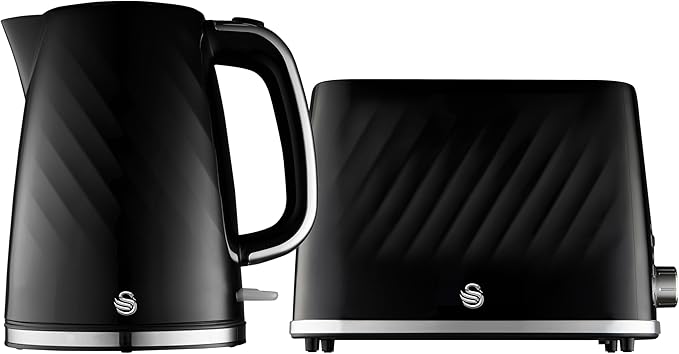Swan Windsor Kitchen Set, 1.7L Kettle & 2 Slice Toaster, Black, SK14611BLK & ST14071BLK