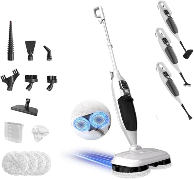 2-in-1 Steam Mop & Handheld Steam Cleaner,212°F Floor Steamer with 13 Accessories,550ml Tank,4 Washable Pads,Deep Cleaning for Hard Floors,Carpets,BBQ Grill,Tiles and Multi-Surface