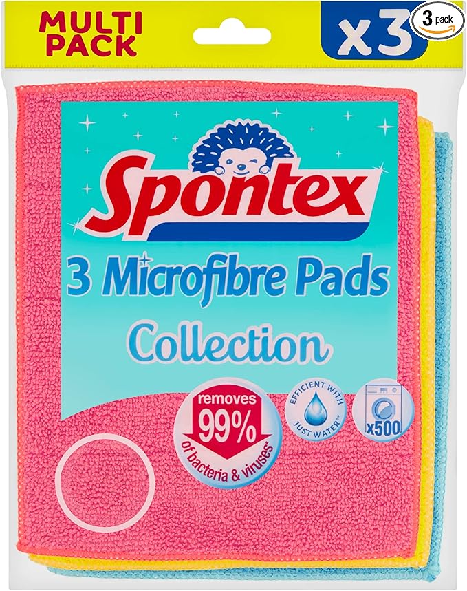 Spontex 3 Microfibre Collection Pads Cleaning Cloths | Extra Absorbent | 17.5 x 20cm