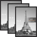 upsimples 3 Pack A3 Picture Frame, A3 Picture Frame Black for Photo Gallery - Slide-In Strips, Horizontal or Vertical Wall Mounting