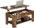 Yaheetech Lift Up Coffee Table, Wooden Lifting Tea Table with Hidden Storage Drawer and Open Shelf for Living Room/Reception (Rustic Brown, 98D x 50W x 56H)
