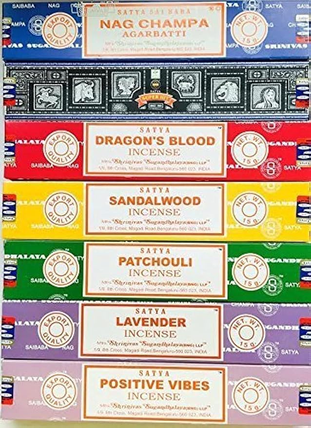 Satya Incense Gift Collection – Handcrafted Assorted Incense Sticks for Meditation, Relaxation & Yoga – 15 g Each (Pack of 7, Floral)