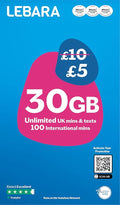 Lebara Mobile SIM Card with 30GB Data Plan for £5, Half Price for First 3 Months, No Contract, UK Calls, Texts, International Minutes, EU and India Roaming Included