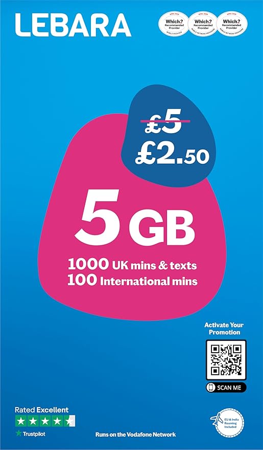 Lebara Mobile SIM Card 5GB Plan £2.50