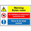 Warning: Boiler Room Door â€“ Keep Locked Safety Sign, 1mm Plastic, 300 x 200 mm