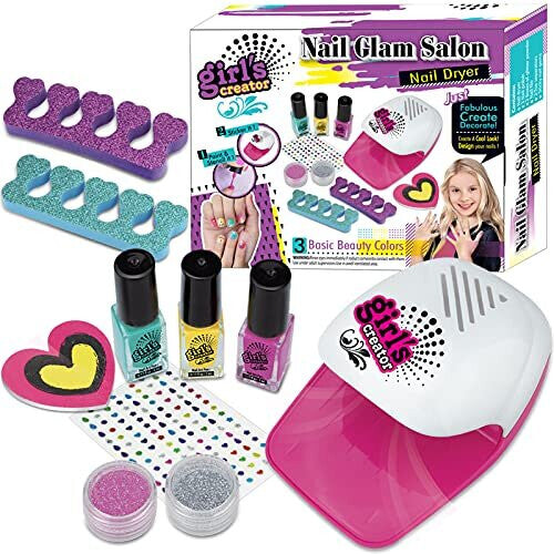 STAY GENT Nail Varnish Set Kids Nail Art Kit Washable Make Up Sets for Girls, 10Pcs Real kit Quick-Dry Strippable Nail Polish with Nail Dryer,