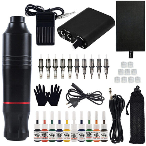 (UK Plug) Professional Tattoo Kit Rotatable Tattoo Machine Pen With Power Supply Foot Pedal Cartridges Needles