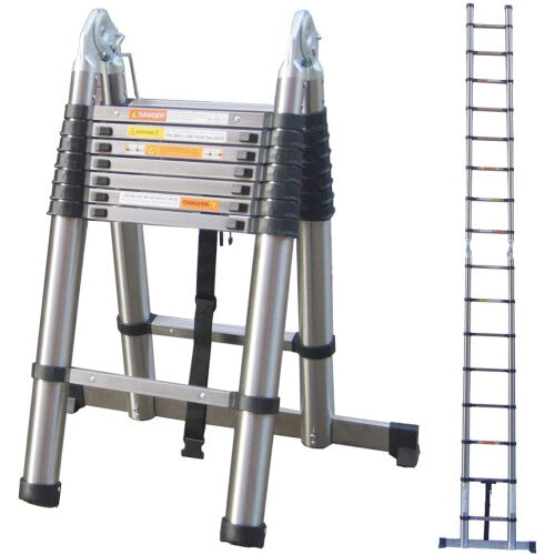 3.8m Stainless Steel Telescopic A-Frame Ladder â€“ 12.5ft Multi-Purpose Extension, 150kg Load, EN131/CE, Anti-Pinch Lock