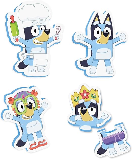 TOMY Toomies Bluey Bath Puzzle – 8-Piece Foam Jigsaw Puzzle Set with Mix & Match Bluey Poses, Soft Baby Bath Toys, Non-Toxic and Water-Friendly, Includes Mesh Storage Bag with Suction Cups, 18+ Months