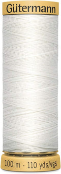 100% Natural Cotton Thread by Gutermann for Sewing and Quilting - 100m Spools - Colour Number WHT - 1 x 100m Spool
