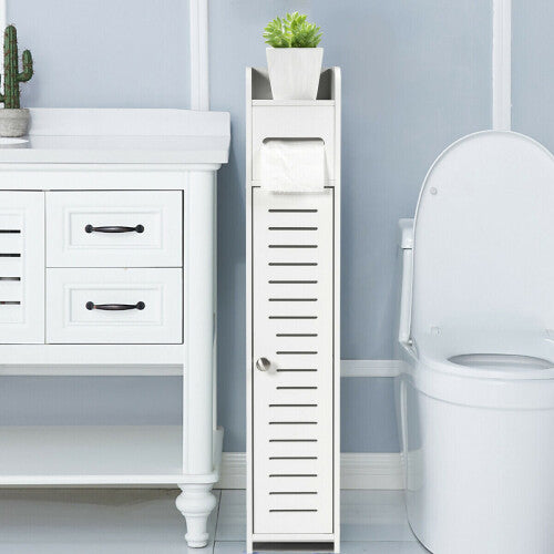 Wood Free-Standing Bathroom Storage Cabinet with Toilet Paper Holder - Corner Organizer, Slim Space-Saving Design