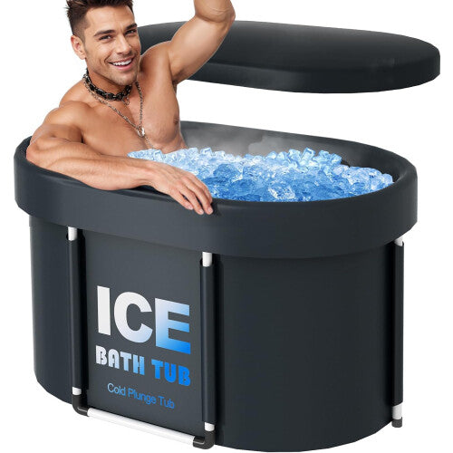 Ice bathtub with lid, 450L portable oval cold diving bath