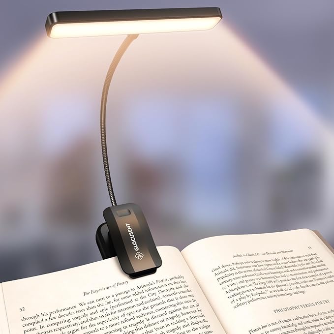 Glocusent 26 LED Reading Light, Book Light with 5 Colours & 5 Brightness Modes - Eye-Protecting, Stepless Dimming, Large Lamp Area, Long Lasting up to 90hr, 360° Flexible Perfect for Book Lovers[Energy Class B]