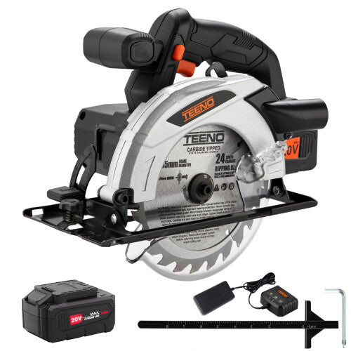 (Two Batteries) Cordless Circular Saw 4.0Ah Lithium-Ion Battery TEENO,4000RPM Electric Brake,Adjustable Cutting Depth and Angle,165MM Saw Blade for Wood