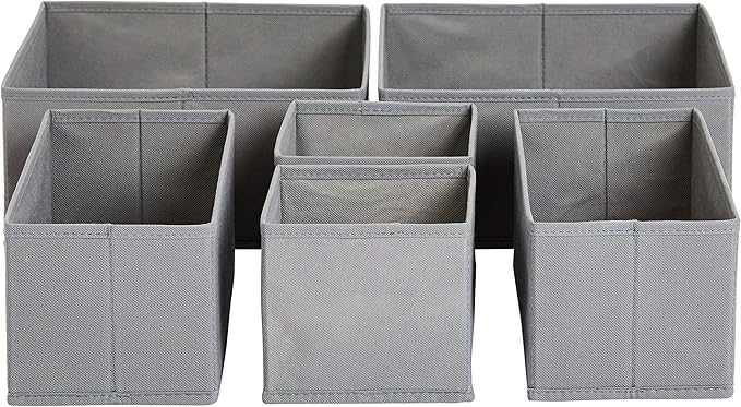 Amazon Basics Collapsible Clothes Drawer Organisers / Dividers for Wardrobe Bedroom or Kitchen, Set of 6, Grey