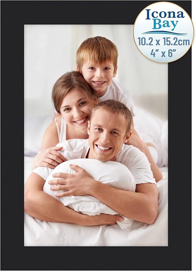 Icona Bay - 6x4 Black Picture Frame - Modern Style Engineered Wood Frame - Table Top or Wall Mount - Bliss Collection