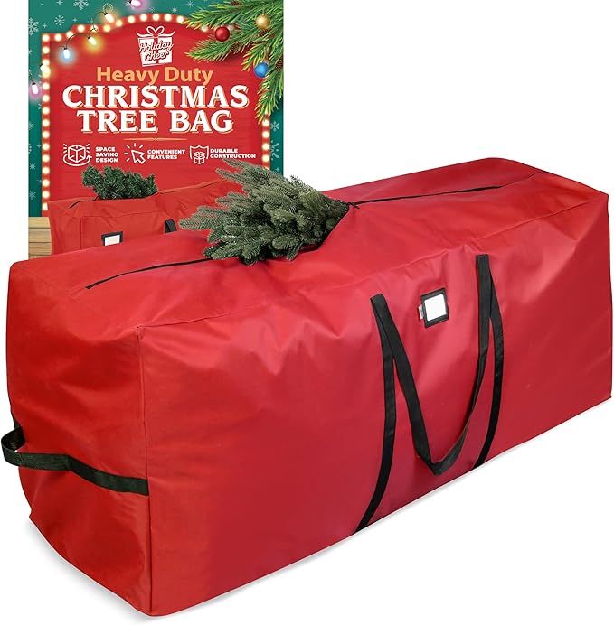 Holiday Cheer Christmas Tree Storage Bag – Heavy Duty Christmas Tree Bag Fits Up to 7.5ft Tall Artificial Christmas Tree, Waterproof with Durable Handles & Zipper – Xmas Tree Storage Bag (RED)