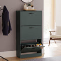 Vida Designs Shoe Cabinet, Wooden Shoe Storage Unit with 3 Pull-Down Drawers, Multifunctional Dust-Proof Space-Saving Slim Cupboard for Hallway or Entryway (Green)
