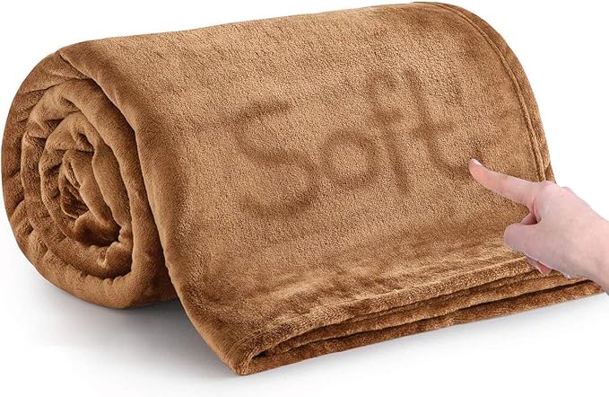 MOONLIGHT20015 Fleece Blanket Throws for Sofas Double - 400 GSM Fluffy Camel Blankets for Bed Couch and Travel - Silk Touch Warm Soft Cosy Throw for Adults Kids Fit All Season, 150x200 cm