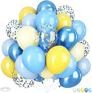 Yellow Blue Balloons, 12 Inch Blue and Yellow Balloons Set Pastel Balloon Confetti Balloon for Kids Cartoon Theme Birthday Baby Shower Party Supplies