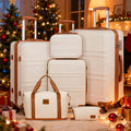 (Cream, 13+20+24+28 inch + 2 Bags) 3 to 6 pieces Travel Set ABS Hard Shell Suitcase And  36L Travel Bag Clutch Bag