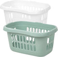 High Grade Plastic Large 60L Hipster Laundry Basket Hamper Clothes Washing Bedding Linen Storage Basket (Ice White + Silver Sage)