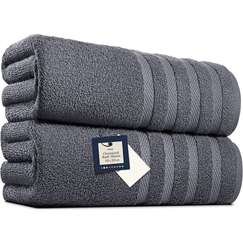 2 X Big Super Jumbo Bath Sheets -100 x 200 cm- Egyptian Cotton Soft XXL Bath Towels (Charcoal Grey)