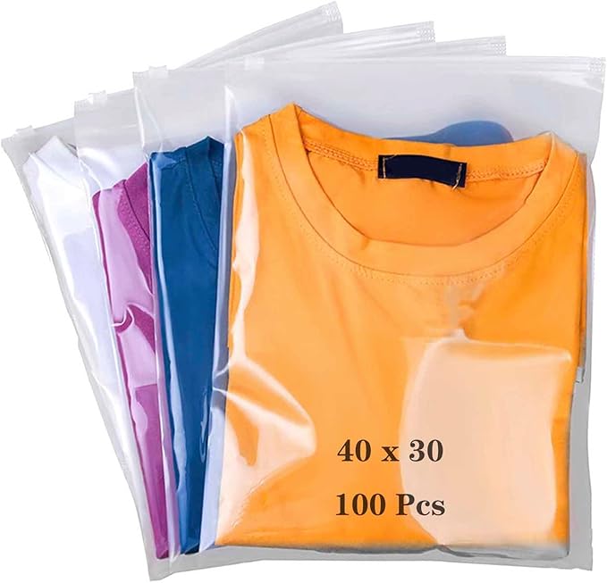QISF 100 Pcs 40x30cm Reusable Ziplock Bags for Clothes，Large Plastic Hospital Bags，Travel Clothes Storage Bags，Clear Seal Bags Waterproof Luggage Organiser for Garment School（No Hole）