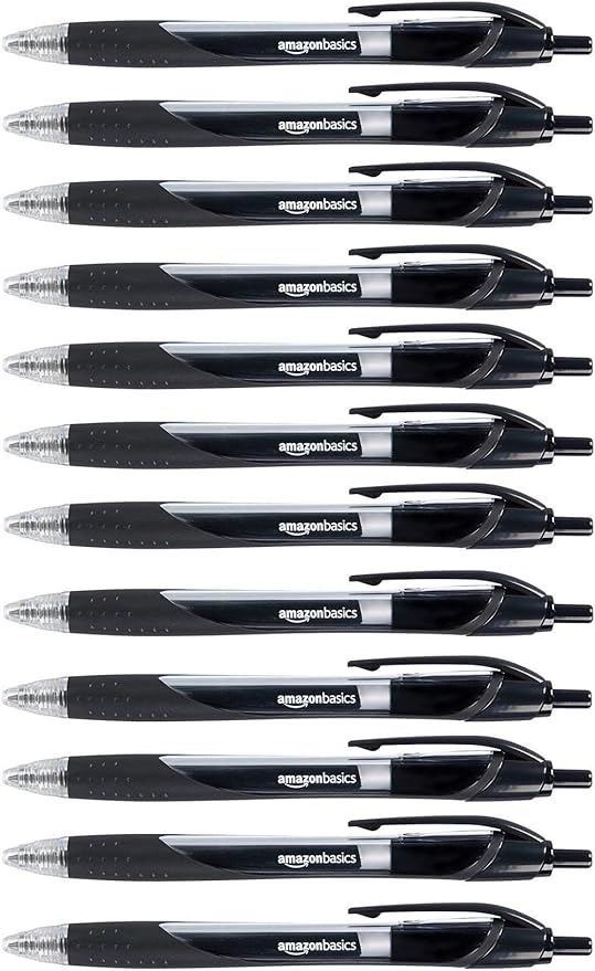 Amazon Basics Retractable Gel Ink Pens - Fine Point, Black, 12-Pack