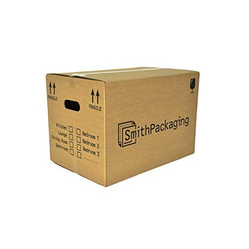 SmithPackaging 10 Large Strong Cardboard Packing Moving House Boxes 51cm x 29cm x 29cm with Carry Handles and Room List