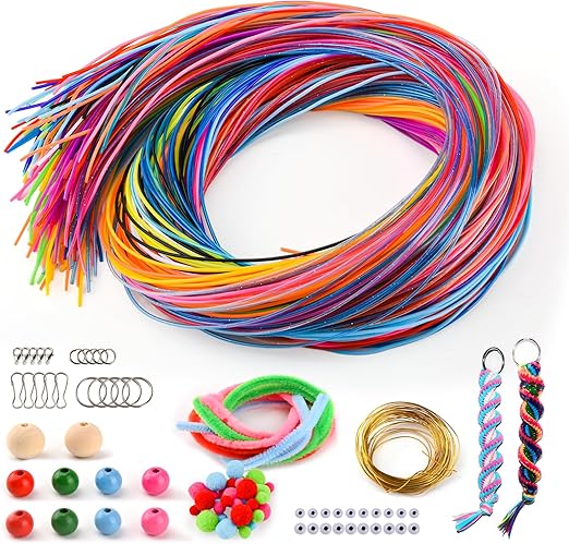 295 PCS Scoobies Strings Kit, Scoubidou Strings, Plastic Lacing Cord Gimp String Lanyard String Bracelets String Boondoggle Weaving Kit for Jewelry Making, Keychain Crafts, Lanyards and Bracelet