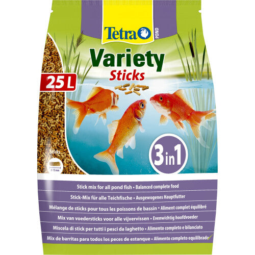 Tetra Pond Variety Sticks 25L (204577) â€“ Floating Wheatgerm Fish Food for Koi, Goldfish & Carp, Colour & Health Boost