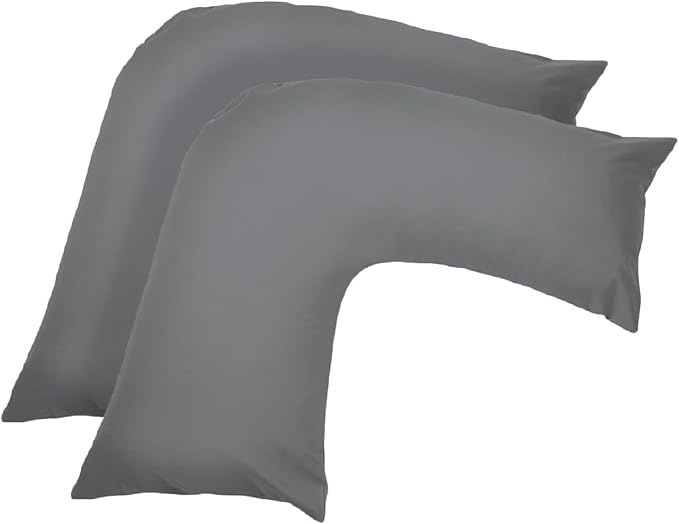 V Shaped Pillow Case Cover - 2 Pack Poly-Cotton Orthopedic Pillowcase To Fit V shape pillows For Back, Neck & Leg Support in Pregnancy, Maternity & Orthopaedic - Body Support Pillow (Grey)