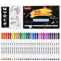 28 Colours Fabric Pens Permanent for Clothes, Shuttle Art Fine Tip Permanent Fabric Markers for T-shirt, Shoes with 11 Stencils 1 Fabric Sheet, N