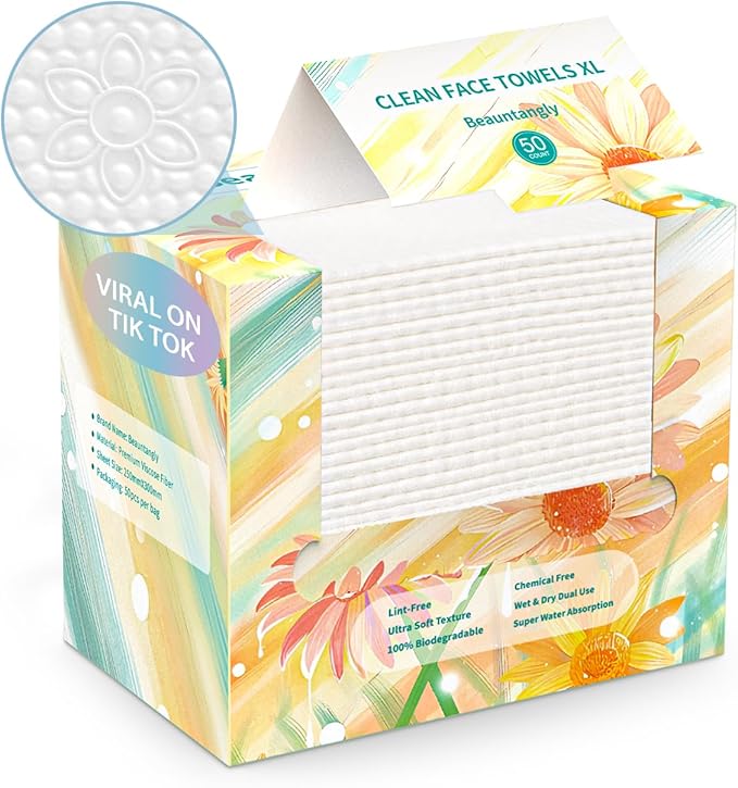 Disposable Face Clean Towels XL, Face Cloths for Skin Care, Thick Lint- free Ultra Soft Dry Wipes for Makeup Removing, Cleaning, Traveling, 10-Inch X 12-Inch, 50 Count 1 Pack