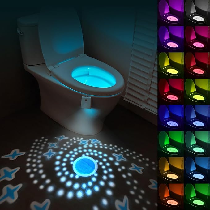 HOTUT Motion Sensor Toilet Night Light, 16 Colors Body Motion Sensor Toilet Bowl Seat Lamp, USB Chargeable, Adjustable Motion Activated Toilet Night Light for Any Toilet[Energy Class A]