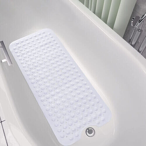 (38x70 CM, White) Extra Large Bath Mat Non Slip Bathtub Strong Suction Anti-Mold Rubber Shower Mats