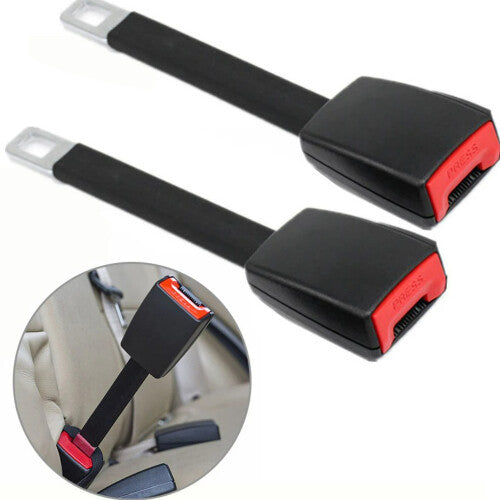 2Pcs Car Seat Belt Extension Clips - 25cm Universal Buckle Extenders, Black, High-Strength Stainless Steel, One-Button Install