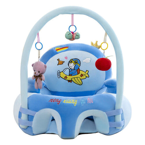 (  Dark Blue) Baby Feeding Safety Seat Skin Cartoon Plush Learning Sit Chair